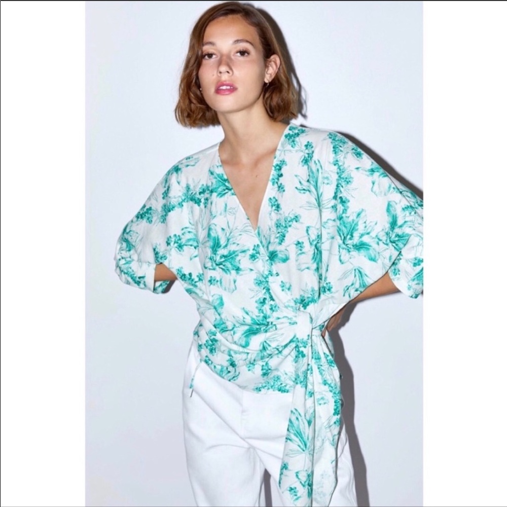 Zara Linen Blend Floral Wrap Top